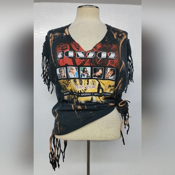 Kansas Rock Band Fringe Shred Concert Tee Upcycled - Picture 2 of 14